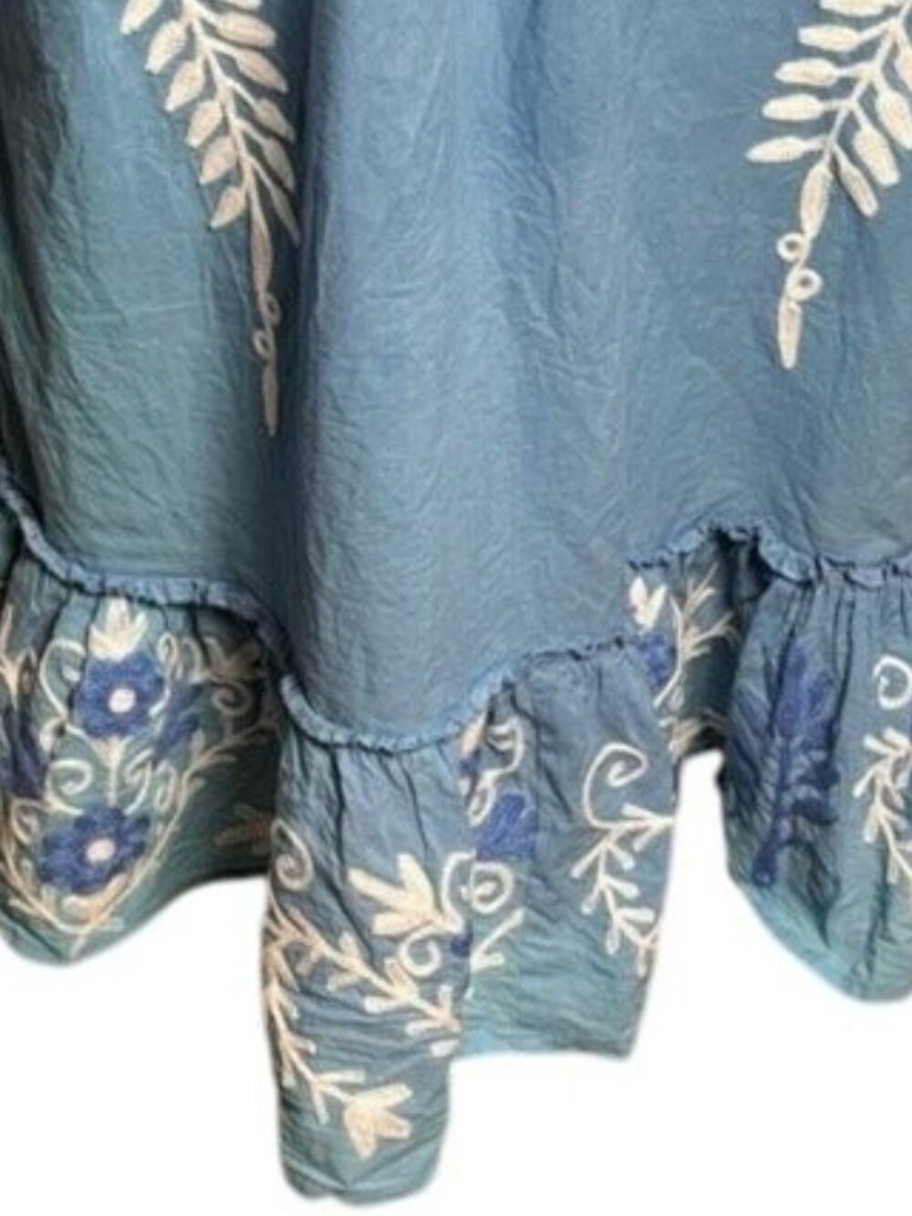 Debbie Katz Blue Embroidered Boho Beach Cover Up Off Shoulder Cotton L - Picture 4 of 6